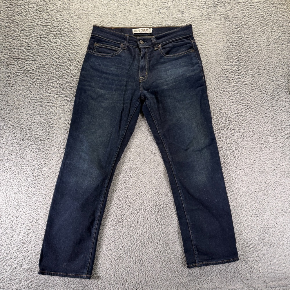 True Craft Jeans Mens 32x29 Blue Cotton Denim Straight Relaxed Faded Stretch